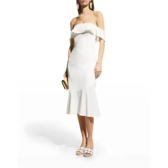 Dress the Population | Dresses | Nwt Dress The Population Faye Off Shoulder  Bodycon Midi Dress Women Xs Off White | Poshmark